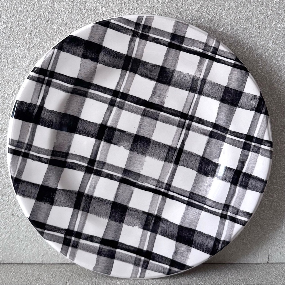 Pier 1 Watercolor Black Plaid Dinner Plates Bradford Black White Check Set of 3